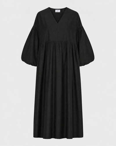 Long Bubble Sleeve V-Neck Dress