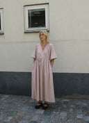 Long SS Crossover V-Neck Dress