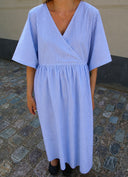 Long SS Crossover V-Neck Dress