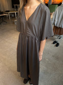 Long SS Crossover V-Neck Dress