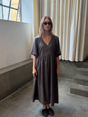 Long SS Crossover V-Neck Dress