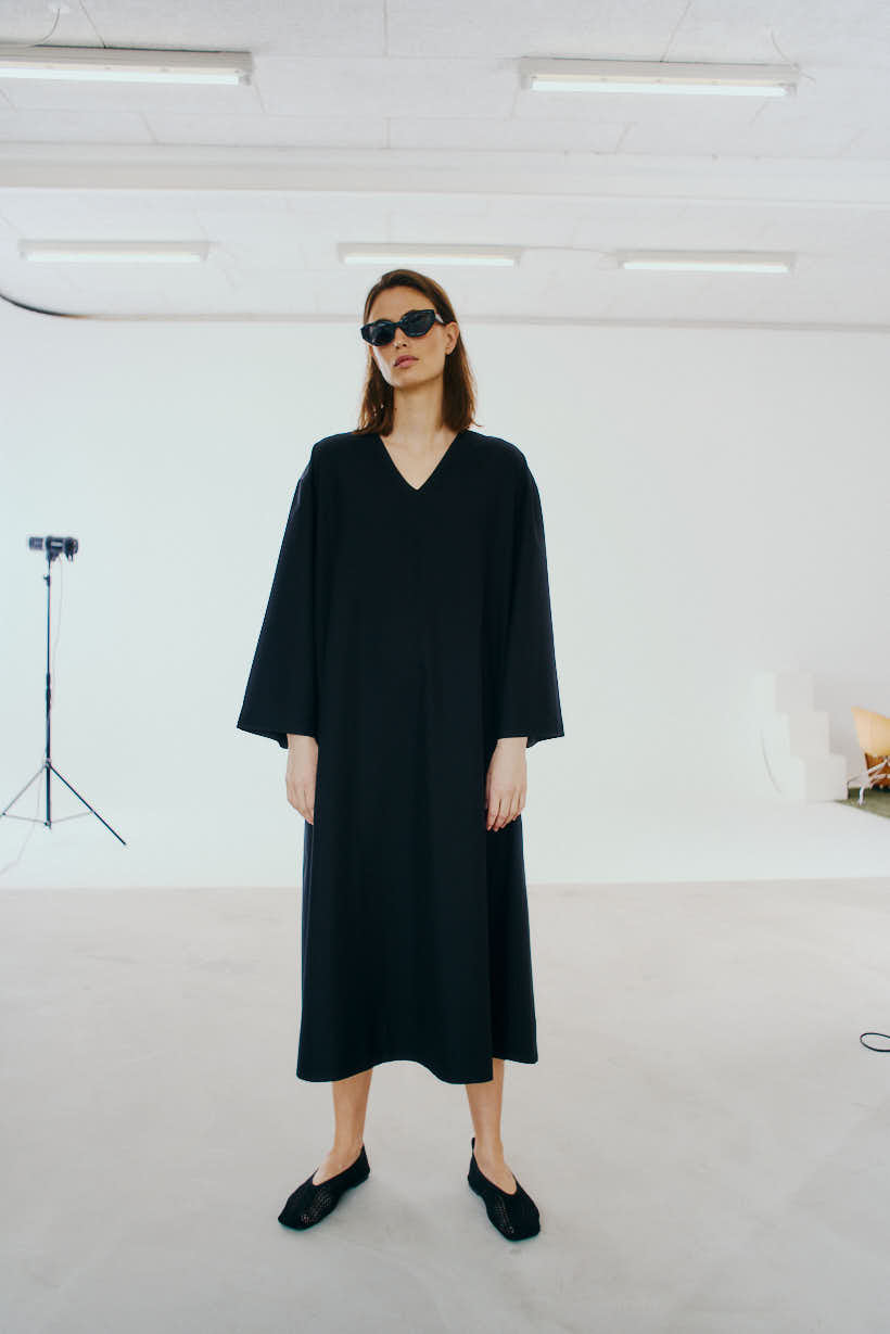 Flared Sleeve V Neck Dress