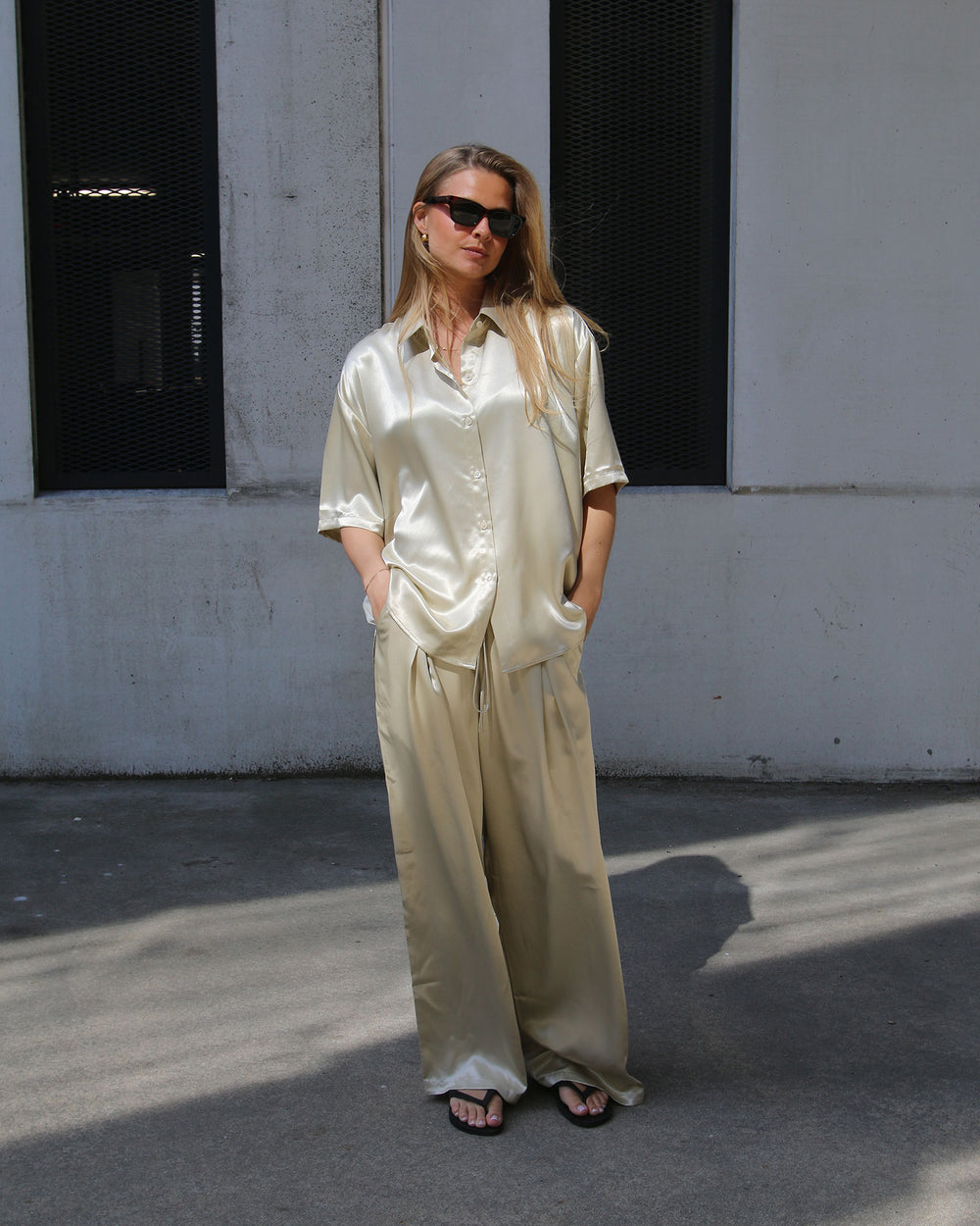 Pleated Wide Leg Silk Pant