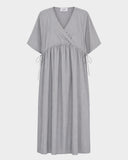 Long SS Crossover V-Neck Dress
