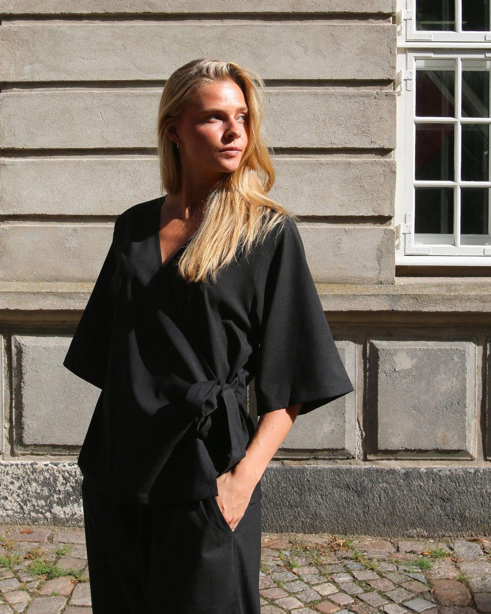 Wide Sleeve Wrap Top