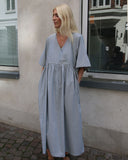 Limited Long SS Crossover V-Neck Dress