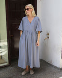 Long SS Crossover V-Neck Dress