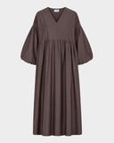 Long Bubble Sleeve V-Neck Dress