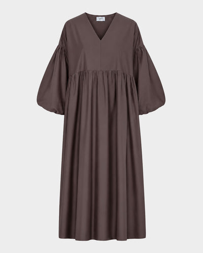 Long Bubble Sleeve V-Neck Dress