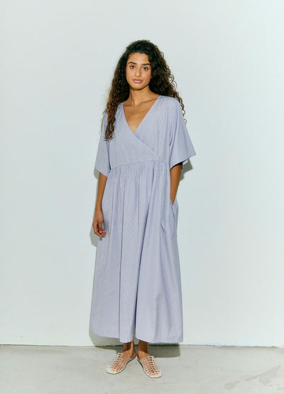 Long SS Crossover V-Neck Dress