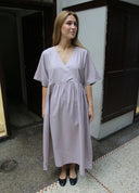 Long SS Crossover V-Neck Dress