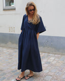 Long SS Crossover V-Neck Dress
