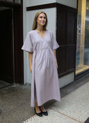 Long SS Crossover V-Neck Dress