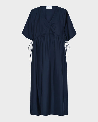 Long SS Crossover V-Neck Dress