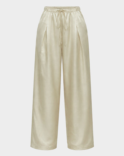 Pleated Wide Leg Silk Pant