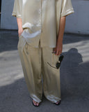 Pleated Wide Leg Silk Pant