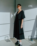 Long SS Crossover V-Neck Dress