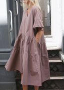 SS V Neck Drop Back Dress