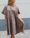 SS V Neck Drop Back Dress