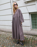 Long Bubble Sleeve V-Neck Dress