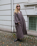 Long Bubble Sleeve V-Neck Dress